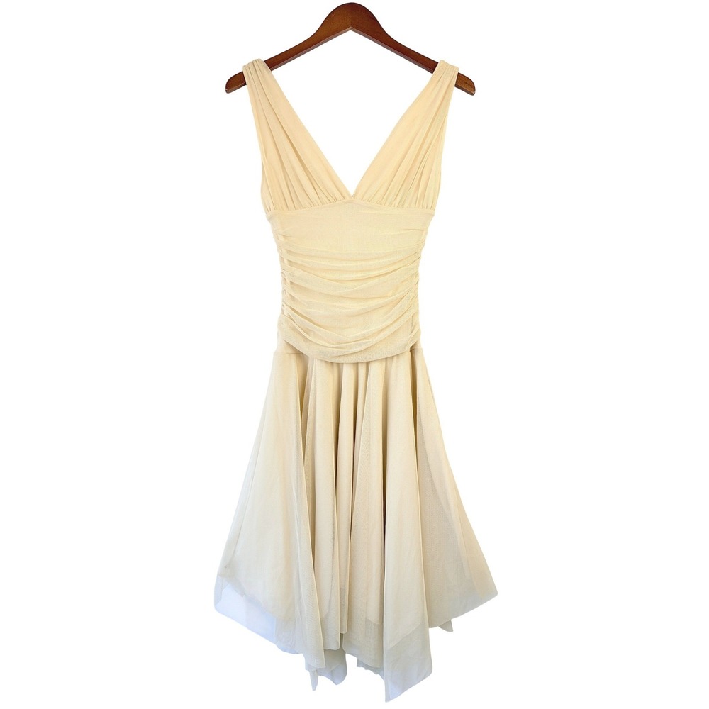Vtg y2k Fairycore NECESSARY OBJECTS Ada Gluck-Frankel Cream Mesh Ruched Dress XS